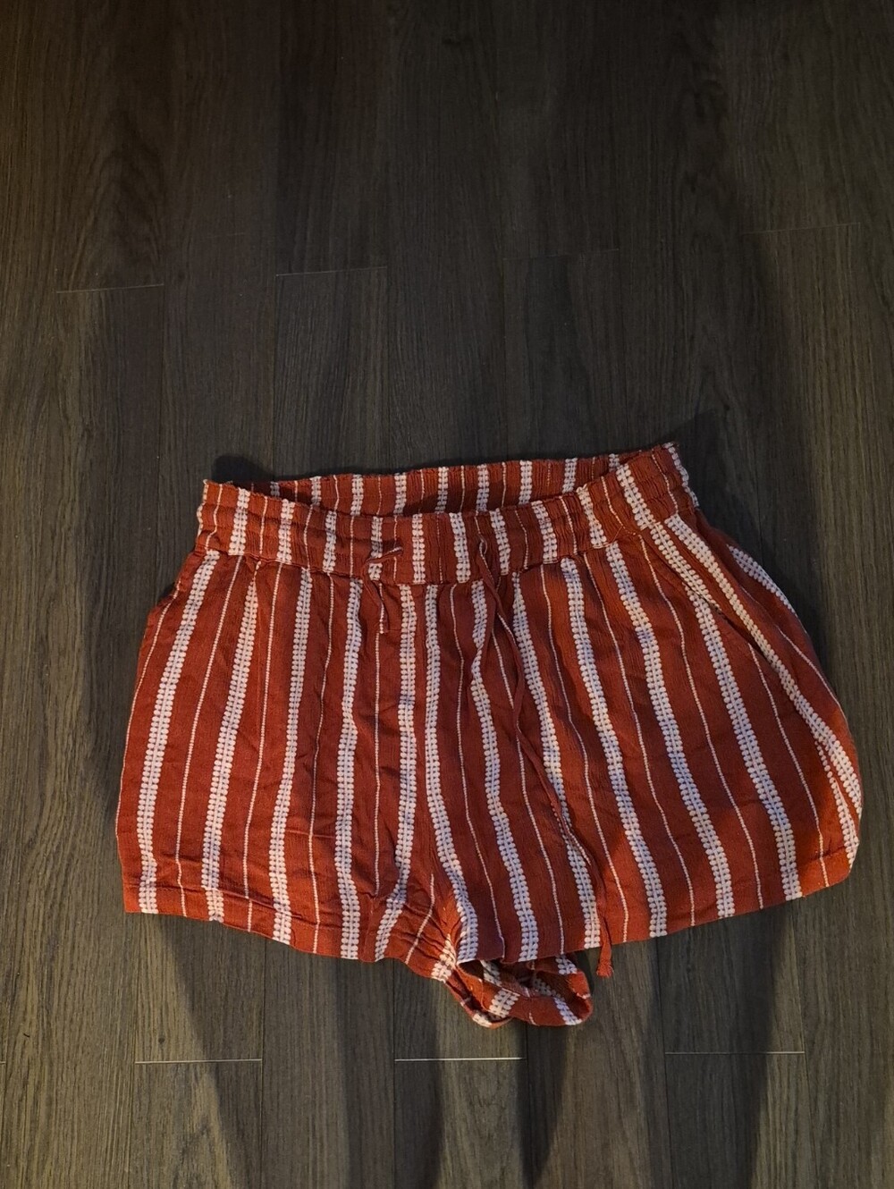 Garage Rust and White Vertical Stripe Elastic Waist Athletic Shorts